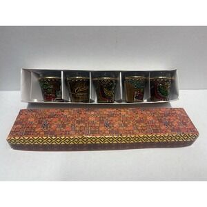 Peru Shot Glasses Painted Leather Sleeves Peruvian Set of‎ 5 artisan folk art